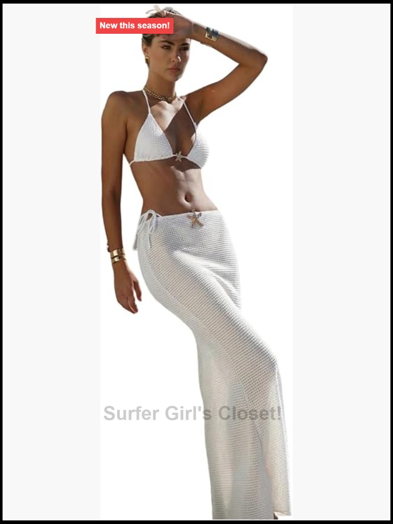 3 Piece String Bikini Set Triangle Halter Starfish Metal Swimsuit With Long